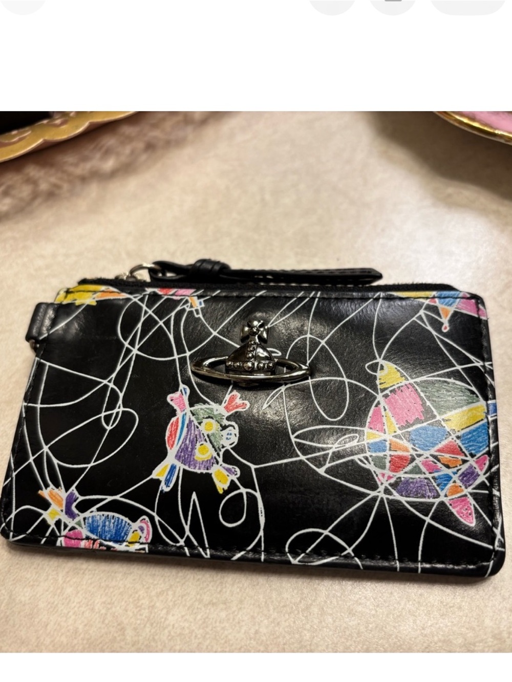RARE Leather Vivienne Westwood ORB and SKULL Scribble Card Holder Wallet